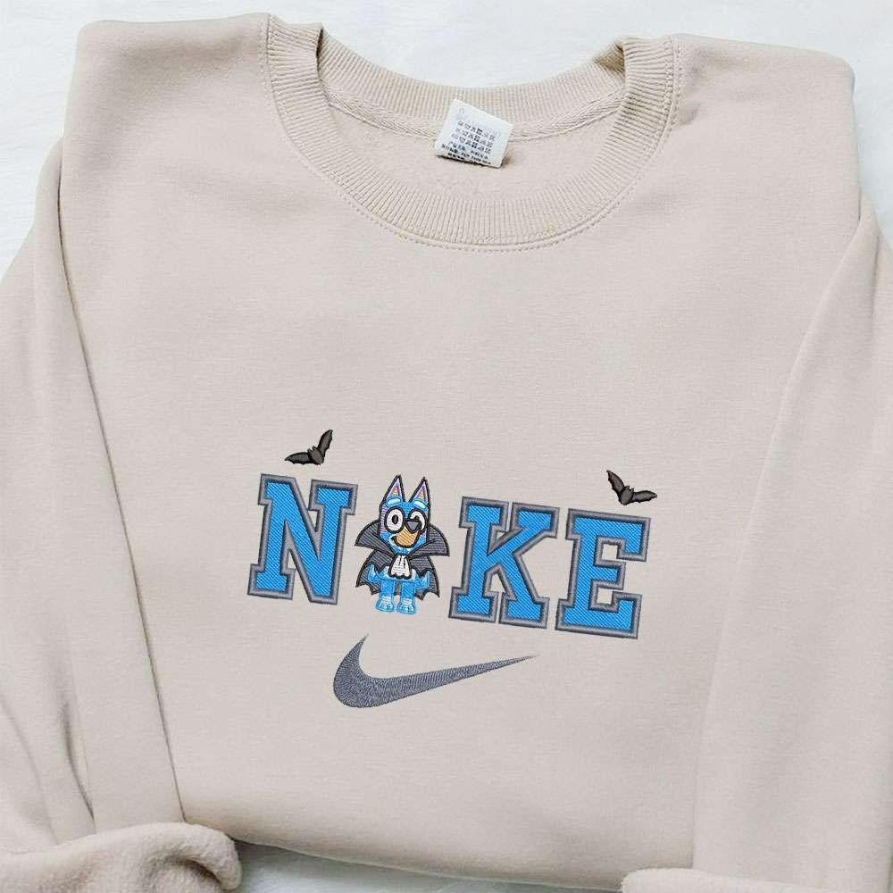 Bingo Dracula x Nike Embroidered Shirt Bluey Cartoon Embroidered Hoodie Halloween Embroidered Sweatshirt