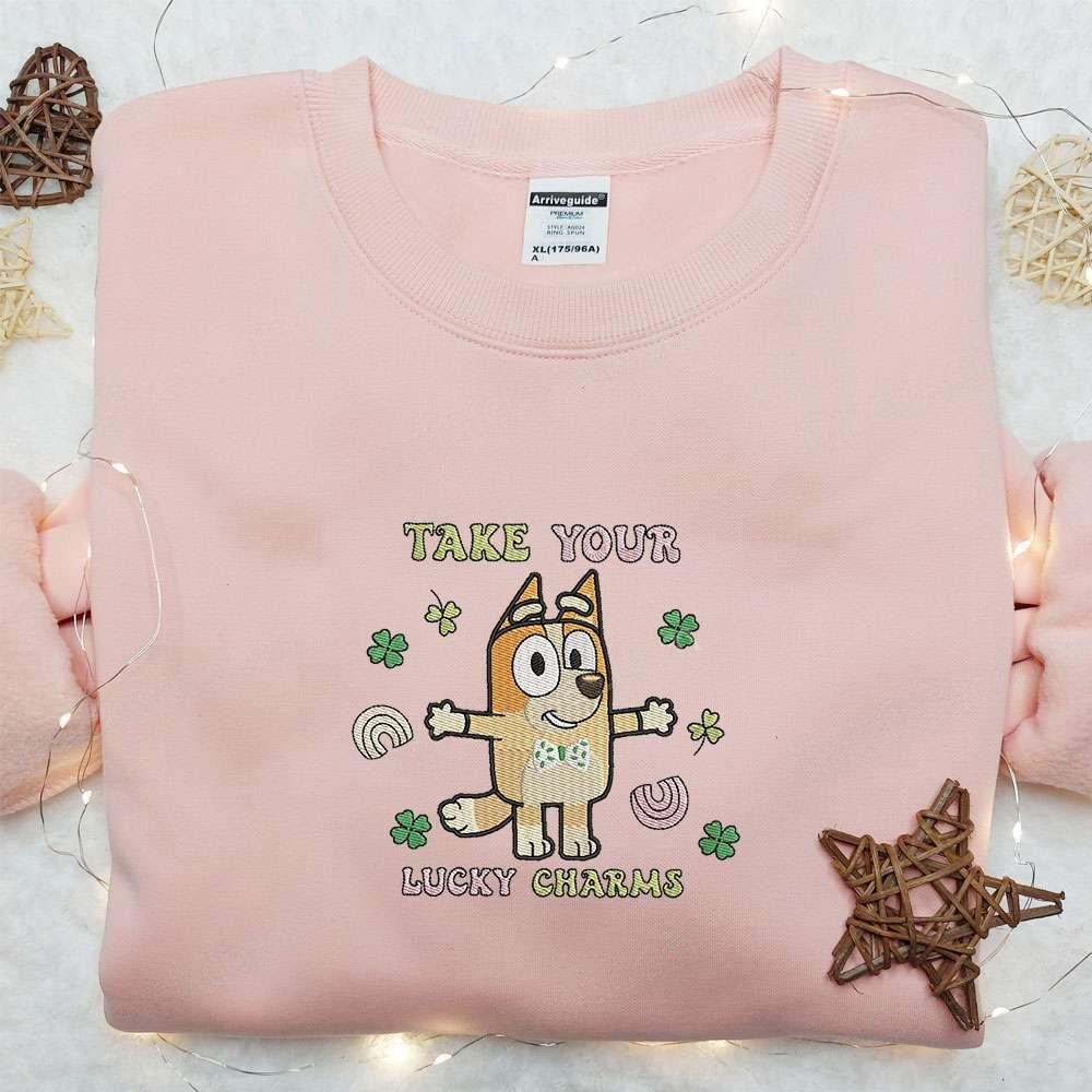 Bingo Take Your Lucky Charms Embroidered Shirt Bluey Cartoon Embroidered Hoodie Best Saint Patricks Day Gift Idea