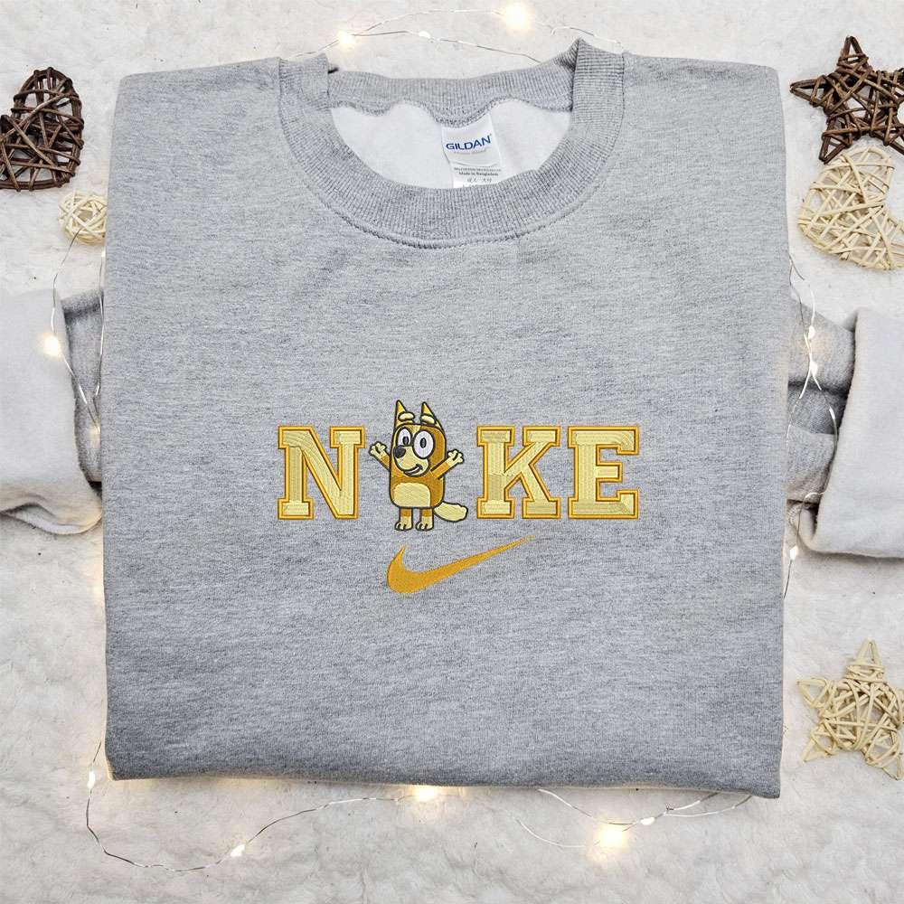 Bingo x Nike Cartoon Embroidered Hoodie The Bluey Embroidered Shirt Nike Inspired Embroidered Shirt