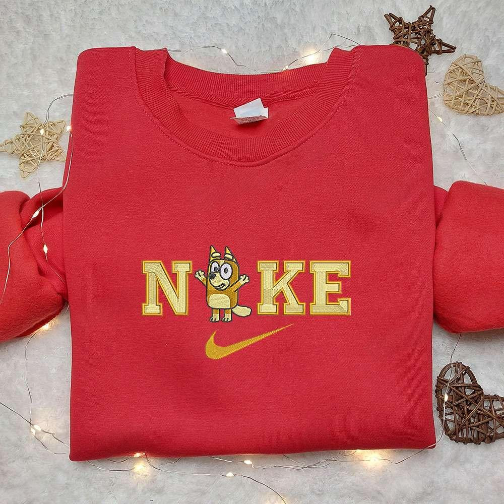 Bingo x Nike Cartoon Embroidered Shirt The Bluey Embroidered Shirt Custom Nike Embroidered Shirt