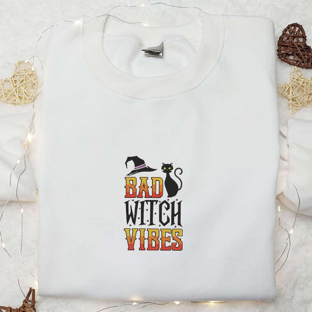 Black Cat Bas Witch Vibers Halloween Embroidered Sweatshirt Halloween Embroidered Shirt Best Halloween Gifts for Family