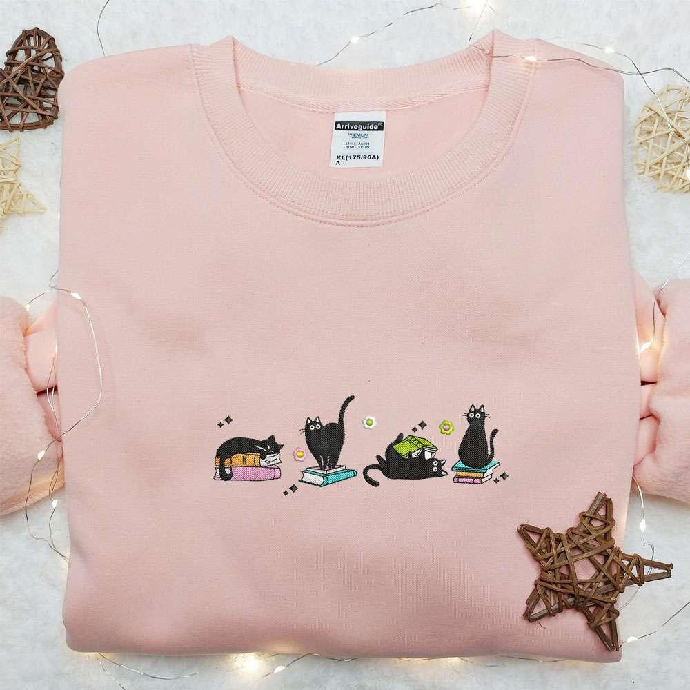 Black Cat Books Halloween Embroidered Shirt Best Halloween Gifts Ideas
