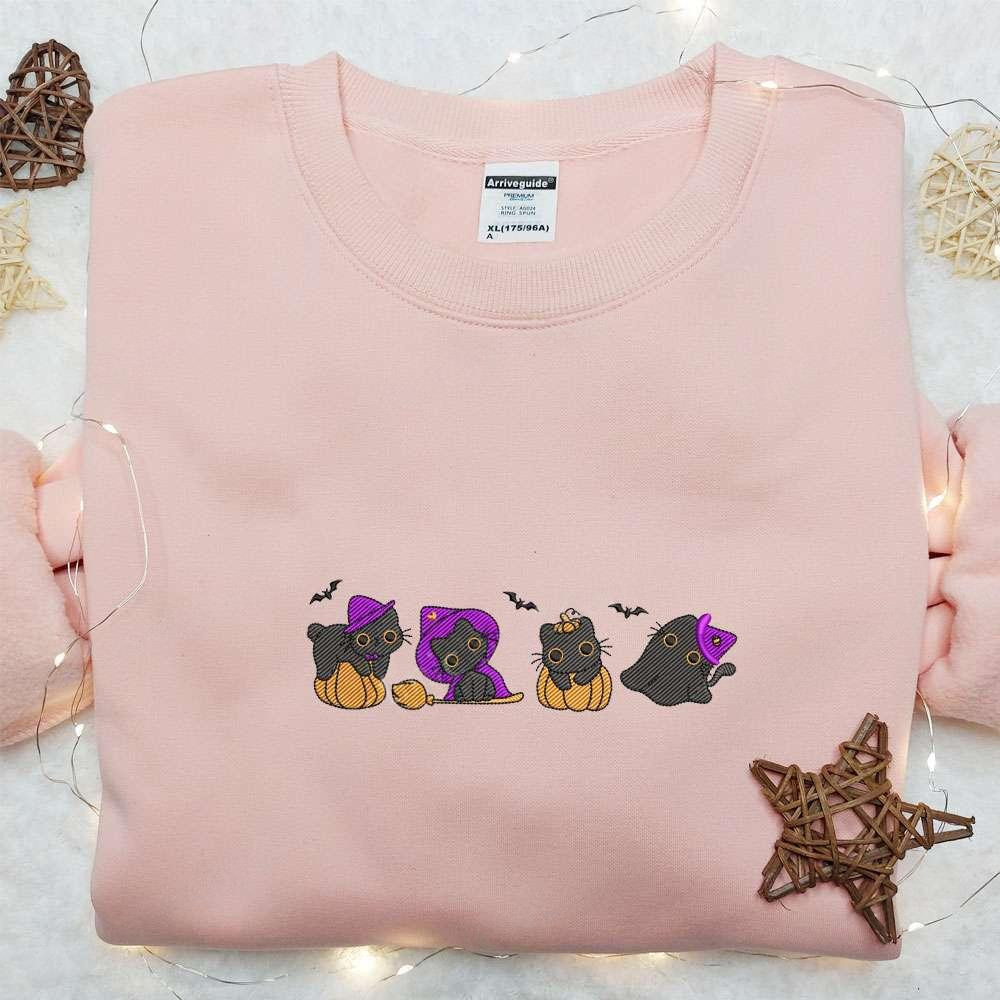 Black Cat Pumpkin Halloween Embroidered Shirt Best Gifts For Family