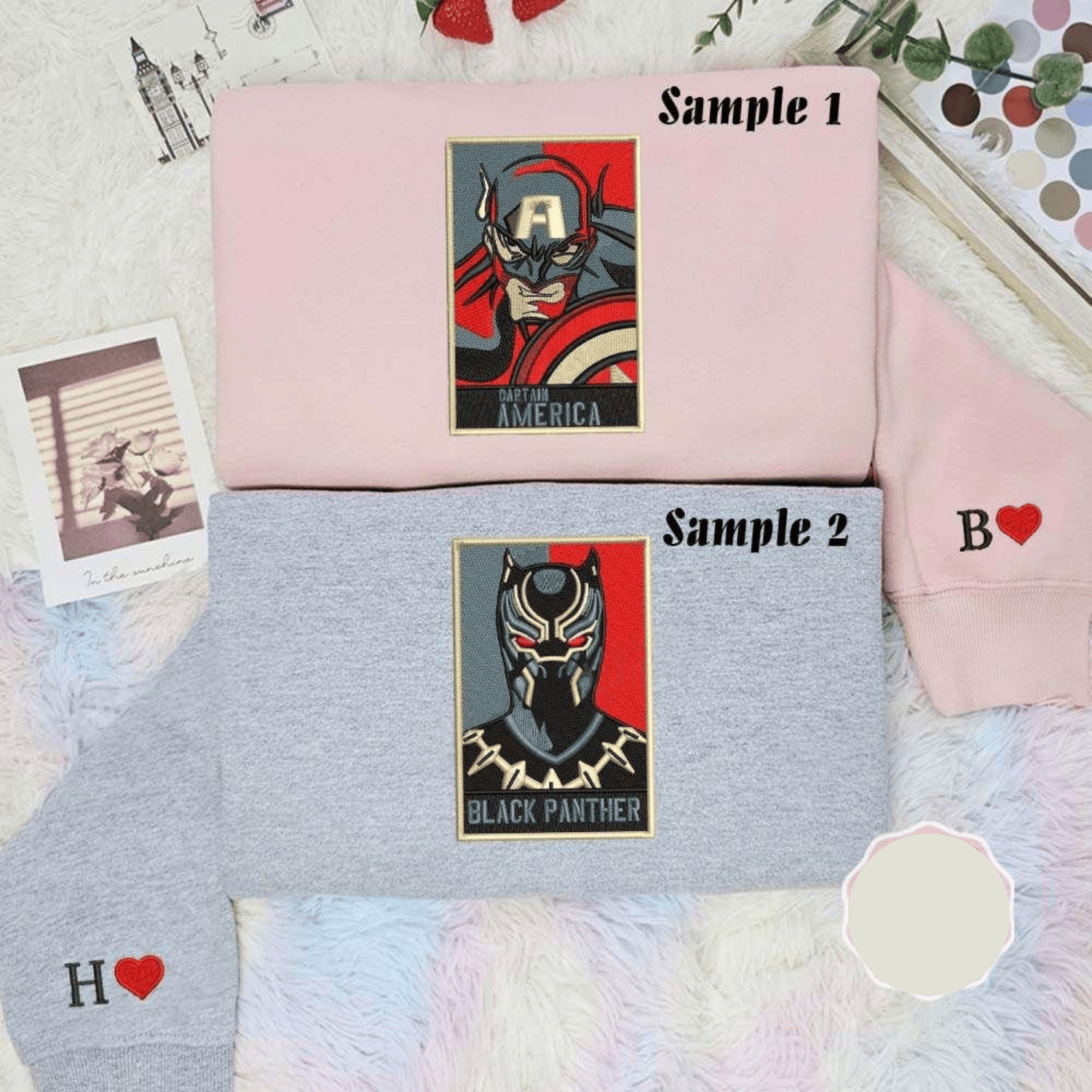 Black Panther And Captain America Marvel Movie Superhero Embroidered Couples Shirts
