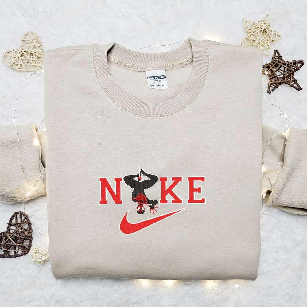 Black Spider Man x Nike Embroidered Shirt Marvel Superhero Embroidered Hoodie Nike Inspired Embroidered Sweatshirt