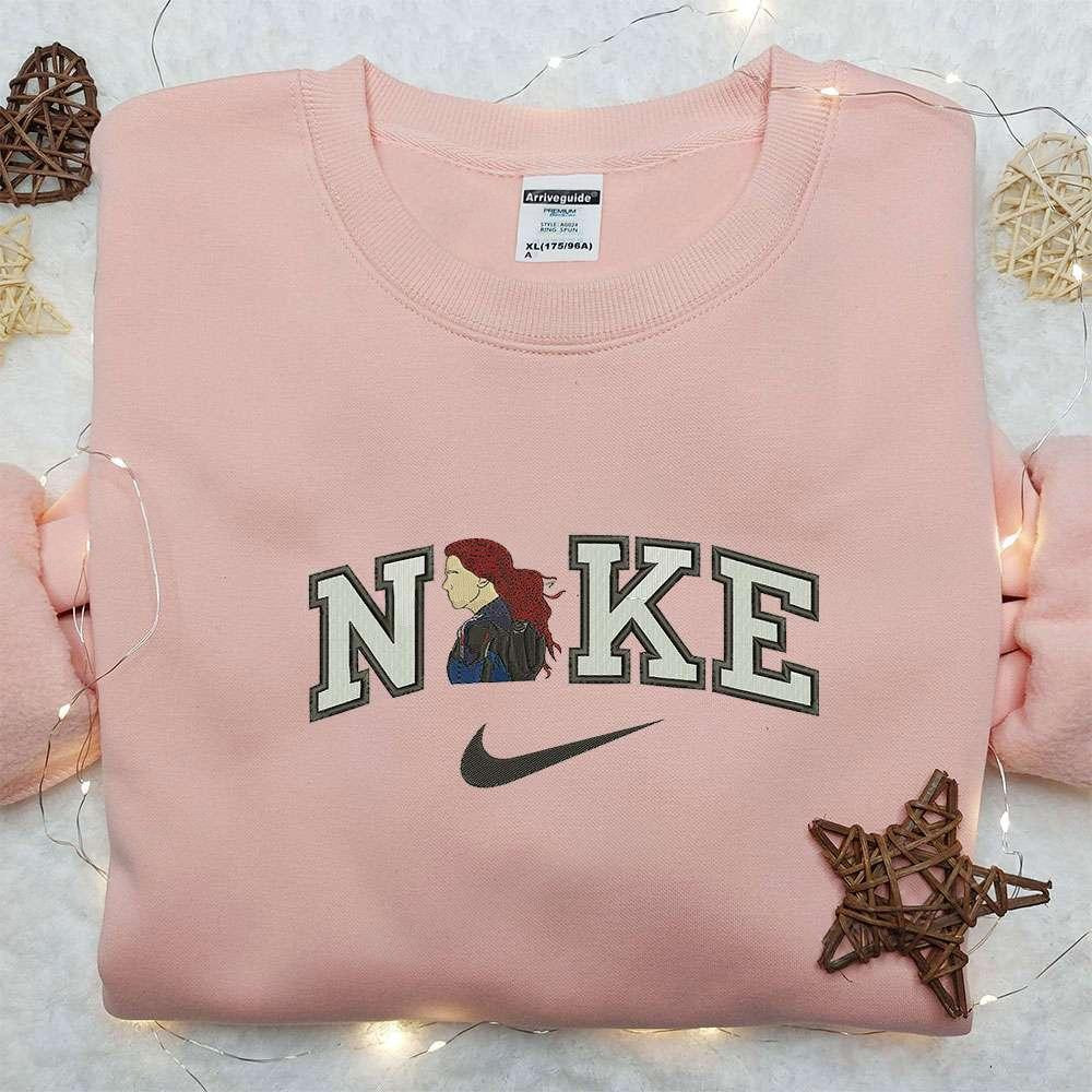 Black Widow x Nike Embroidered Sweatshirt Celebrity Embroidered Shirt Nike Inspired Embroidered Shirt