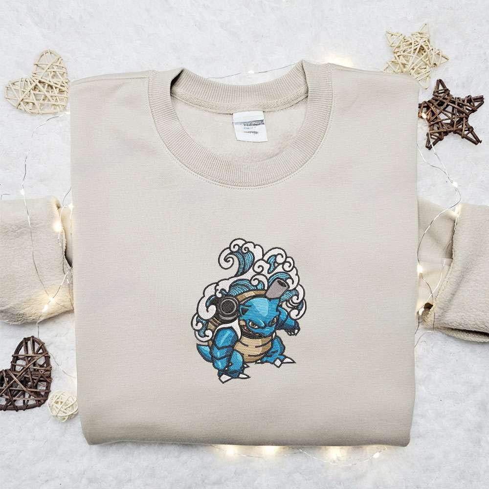 Blastoise Pokemon Anime Embroidered Shirt 1 1 , Anime Embroidered T-shirt Sweatshirt Hoodie, Inspired Anime Movie, Best Gift for Anime Fans
