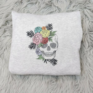 Blooming Skull Embroidered Crewneck - Flower Skull - Embroidered Floral Boho Skull  - T-Shirt - Sweatshirt - Hoodie