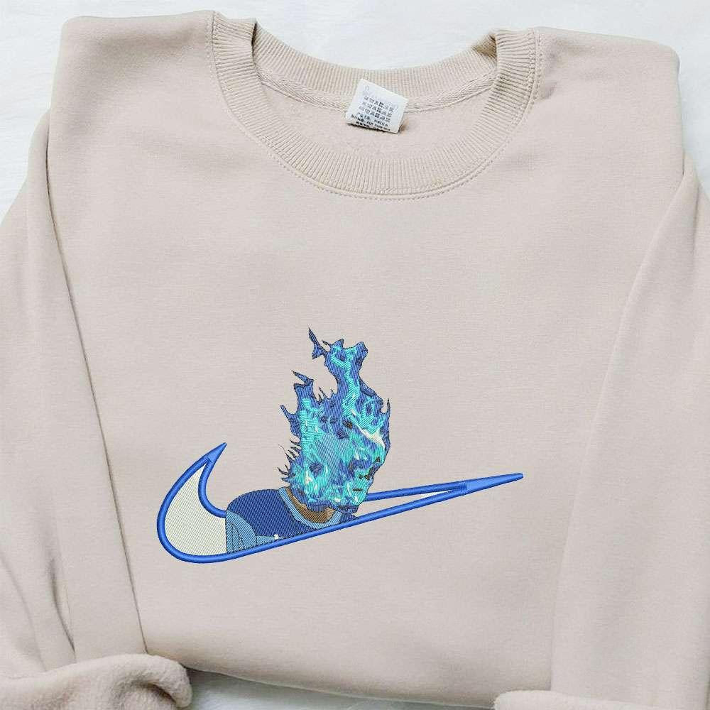 Blue Fire x Swoosh Embroidered Hoodie Halloween Embroidered Shirt Nike Inspired Embroidered Shirt