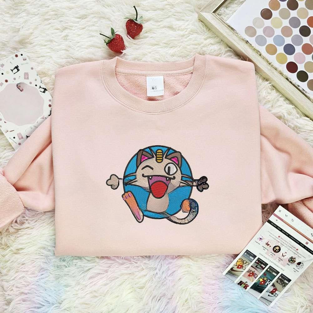 Blue Meowth Pokemon Anime , Anime Embroidered T-shirt Sweatshirt Hoodie, Inspired Anime Movie, Best Gift for Anime Fans