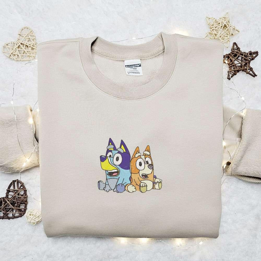 Bluey And Bingo Brother And Sister Embroidered Shirt Bluey Cartoon Embroidered Hoodie Best Family Gift Idea