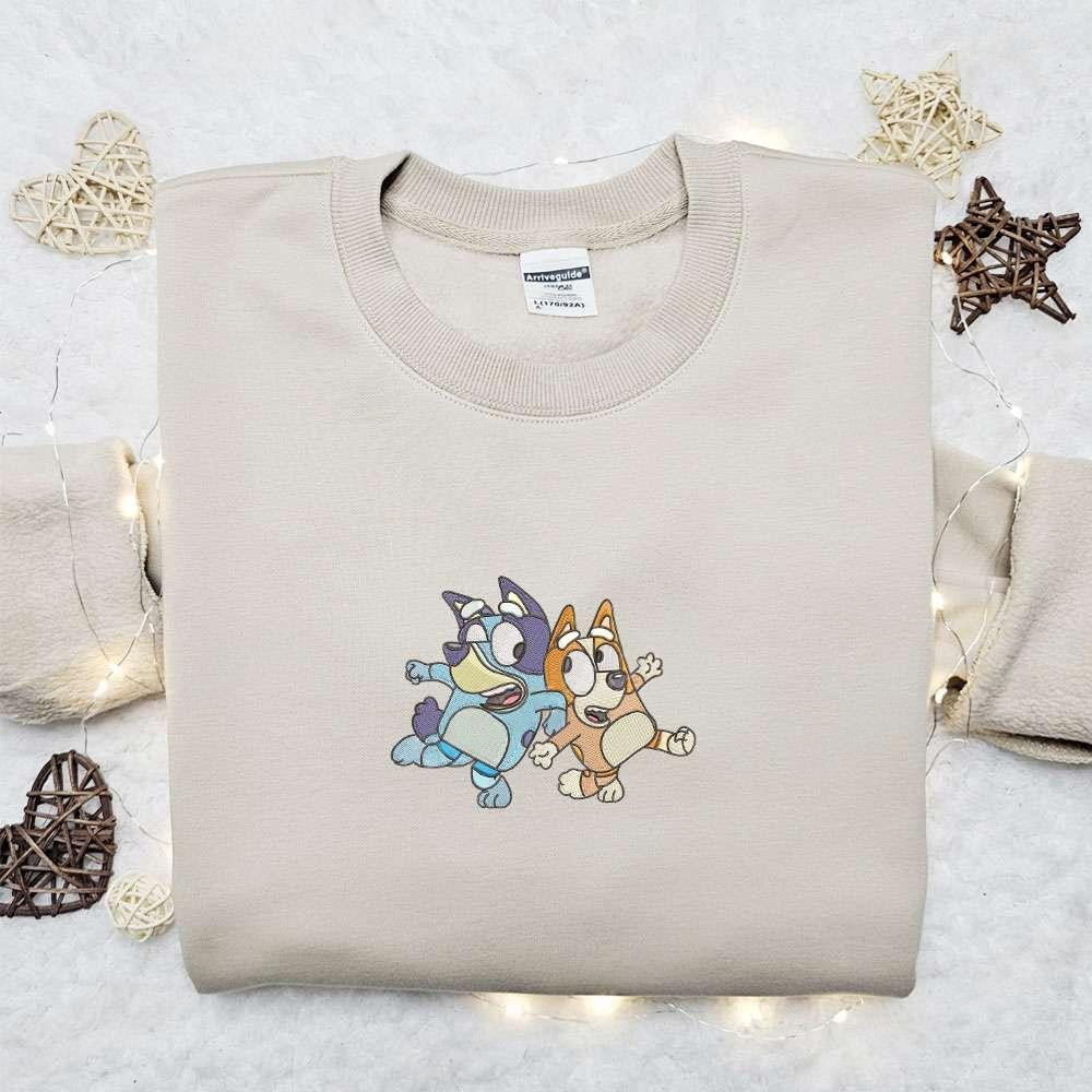 Bluey And Bingo Embroidered Shirt Bluey Cartoon Embroidered Hoodie Best Gift Idea