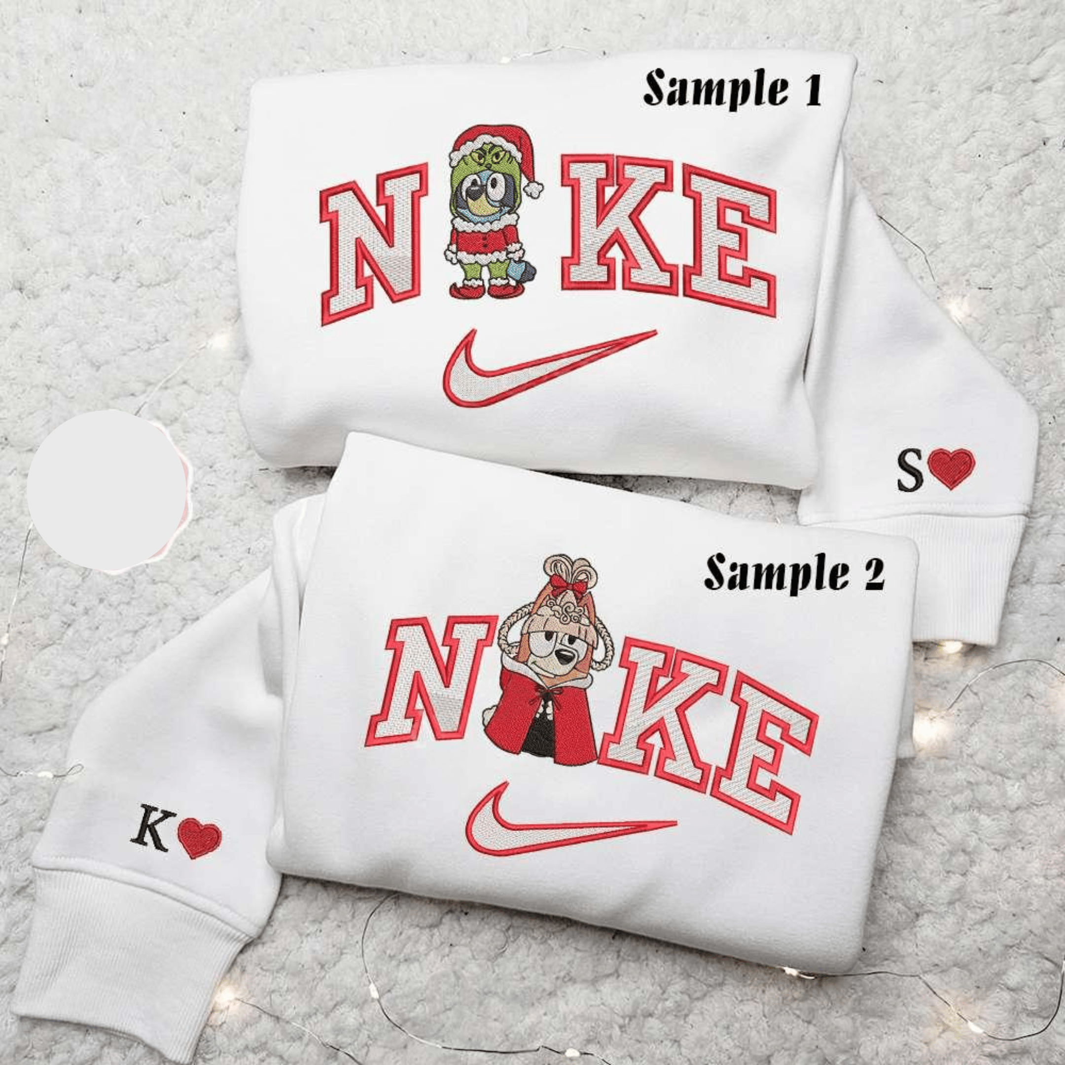 Bluey And Bingo Grinch Cindy Lou X Nike Embroidered Couple Shirt Cartoon Embroidered Shirt Christmas Embroidered Hoodie