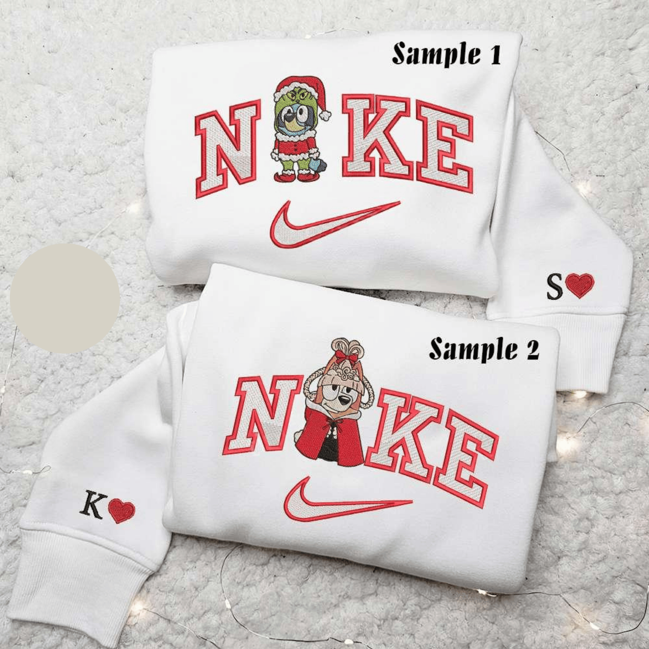 Bluey And Bingo Grinch Cindy Lou x Nike Embroidered Couple Shirt Cartoon Embroidered Shirt Christmas Embroidered Hoodie