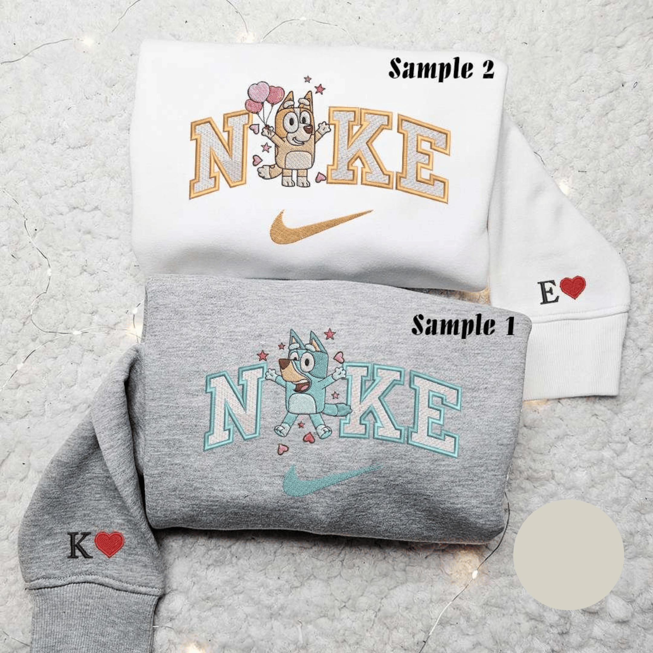 Bluey And Bingo Hearts x Nike Embroidered Couple Shirt Cartoon Embroidered Shirt Valentine Embroidered Hoodie