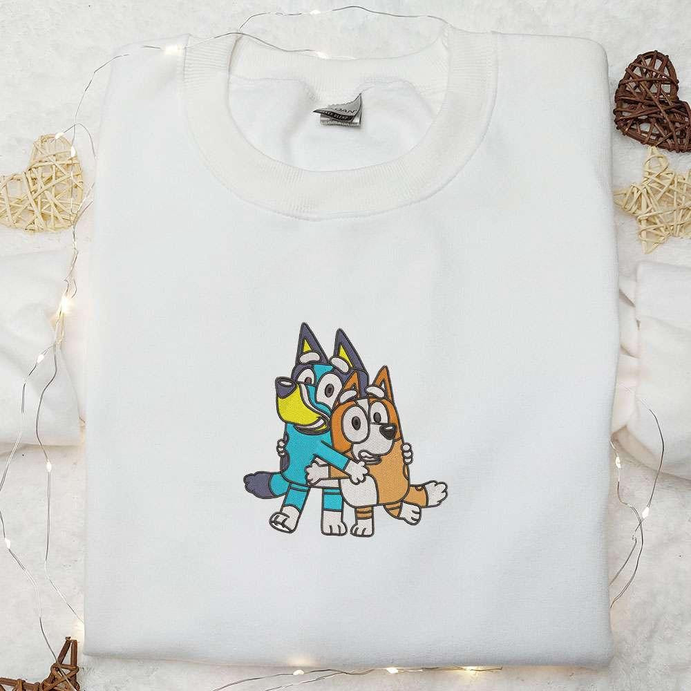 Bluey And Bingo Hug Embroidered Shirt Bluey Cartoon Embroidered Hoodie Best Gift For Brother And Sister