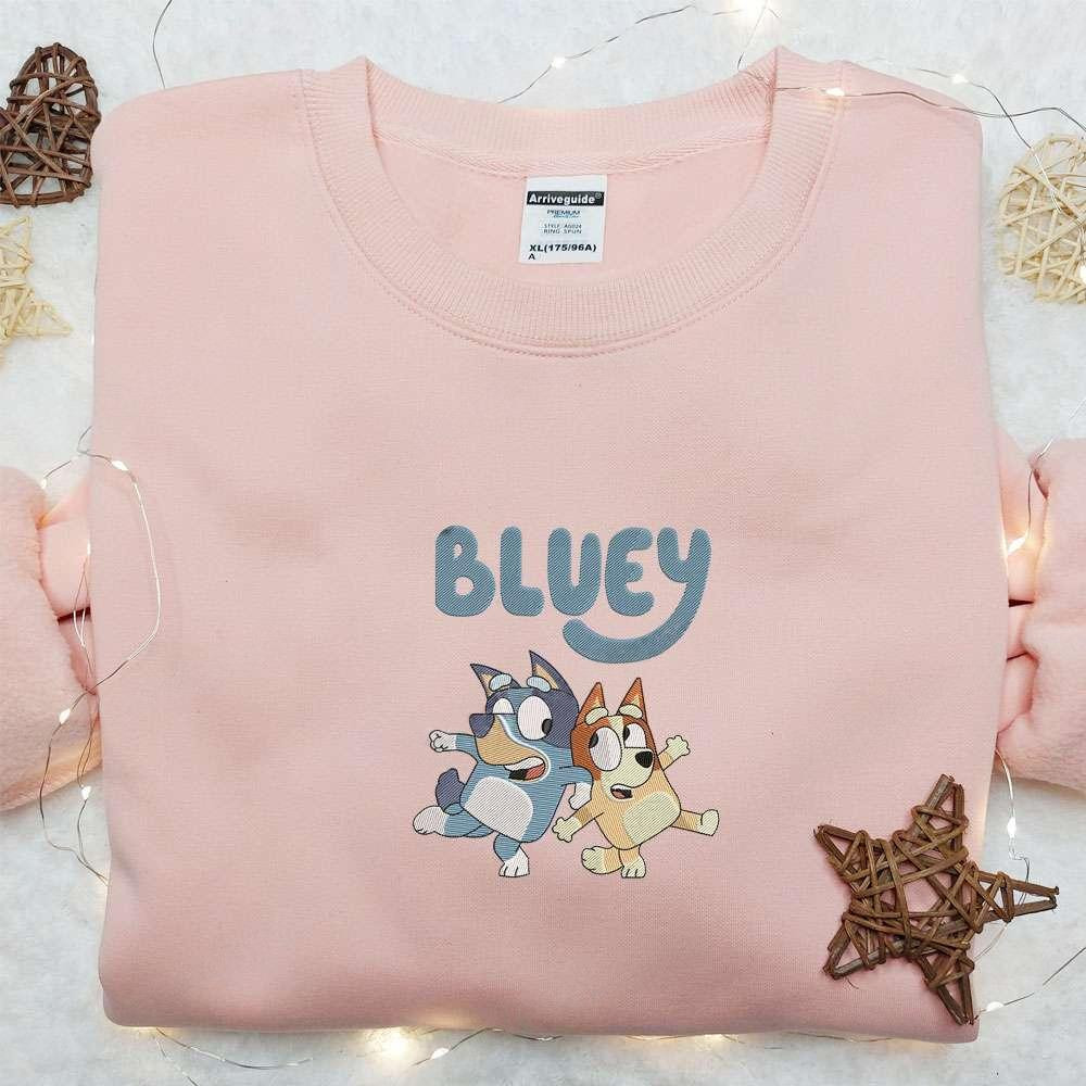 Bluey And Bingo Sisters Embroidered Shirt Bluey Cartoon Embroidered T shirt Disney Embroidered Shirt