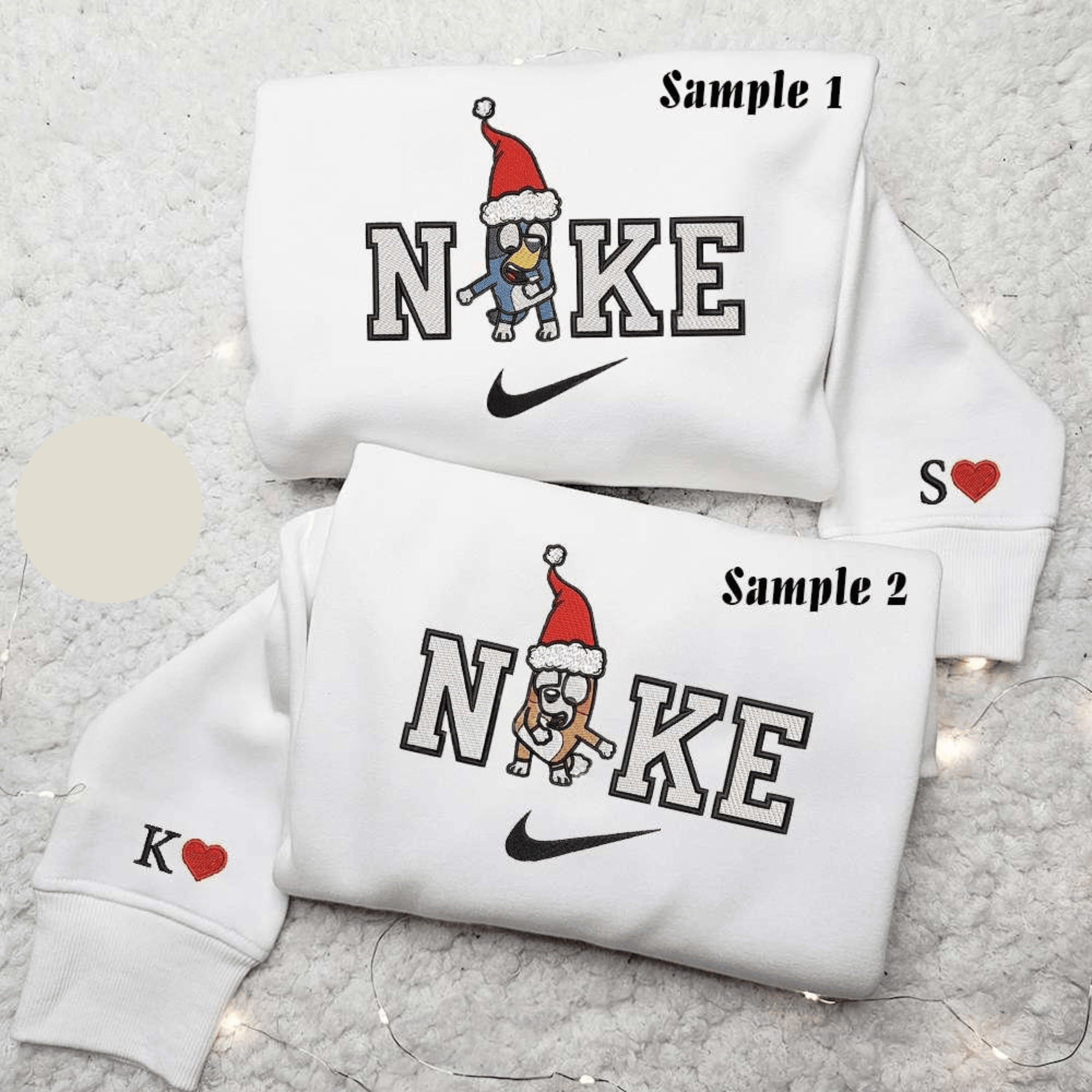 Bluey And Bingo x Nike Xmas Embroidered Couple Shirt Cartoon Characters Embroidered Shirt Nike Inspired Embroidered Hoodie