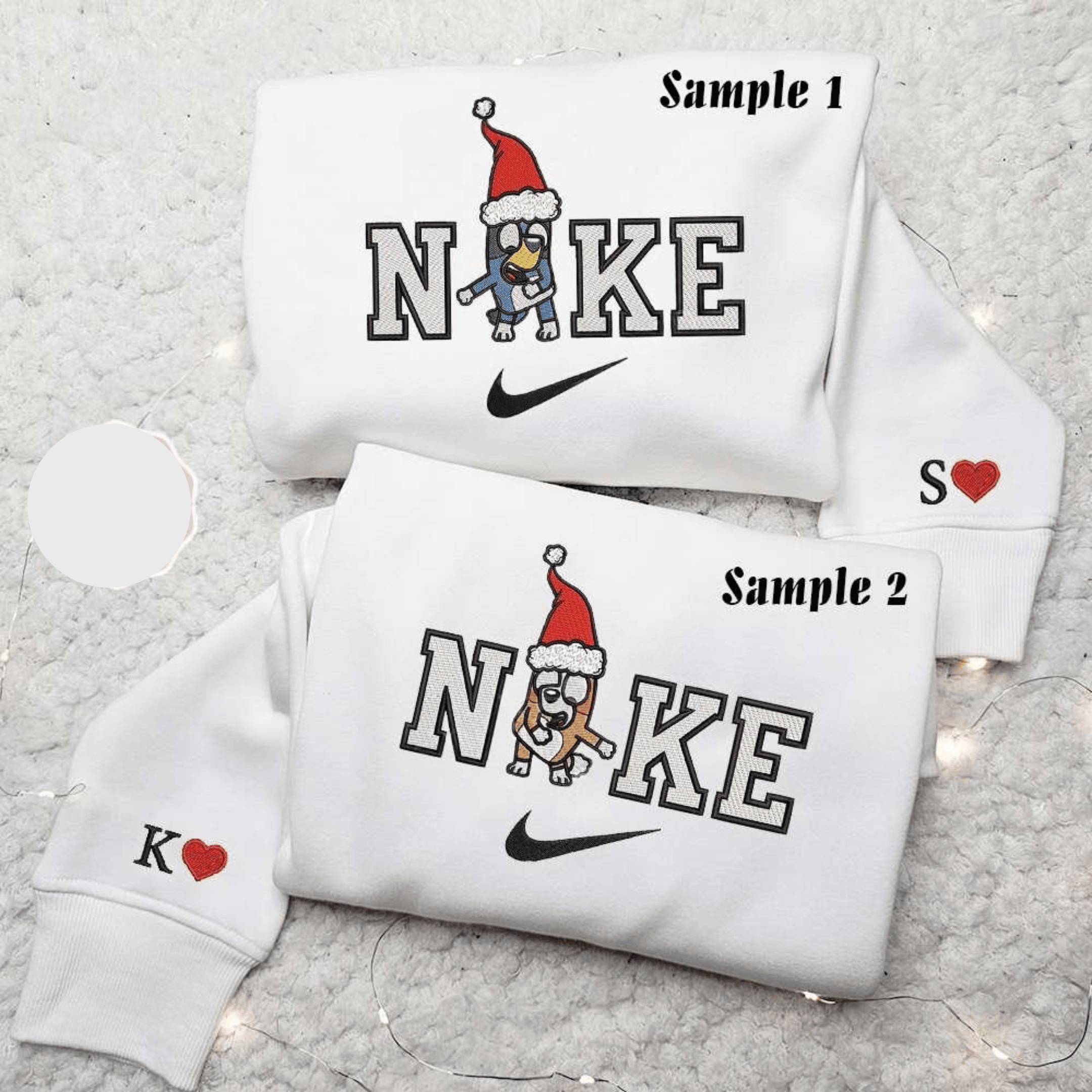 Bluey And Bingo X Nike Xmas Embroidered Couple Shirt Cartoon Characters Embroidered Shirt Nike Inspired Embroidered Hoodie