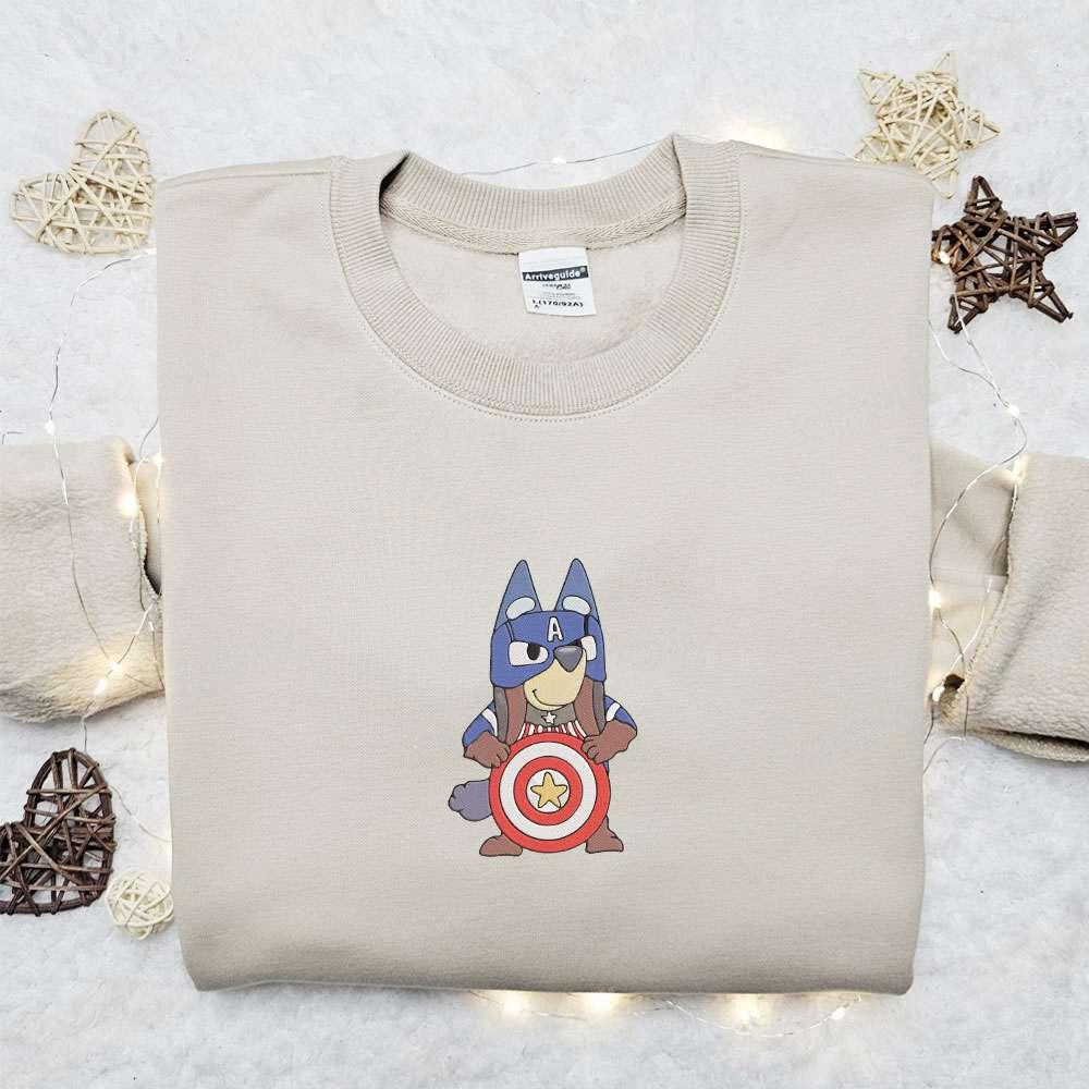 Bluey Captain America Marvel Team Embroidered Shirt Bluey Cartoon Embroidered Hoodie Best Gift Idea
