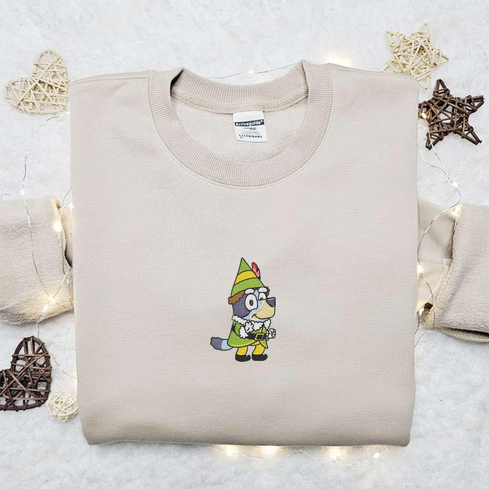 Bluey Christmas Elf Embroidered Shirt Bluey Cartoon Embroidered Hoodie Best Christmas Gift Idea