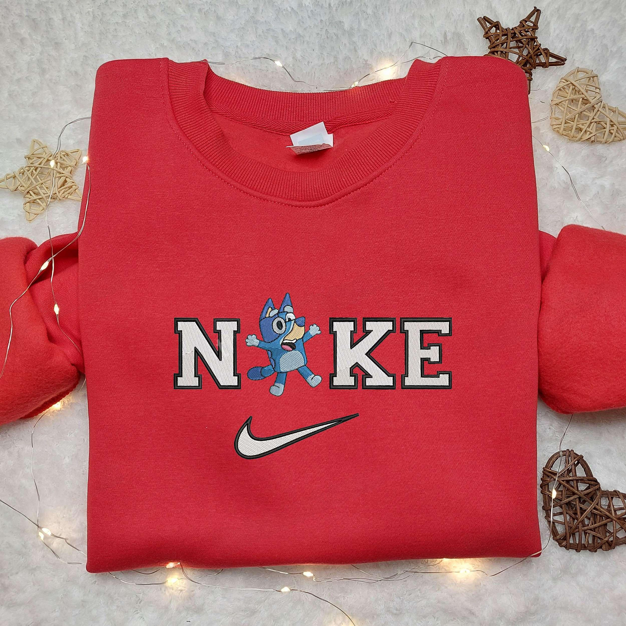 Bluey Heeler x Nike Swoosh Embroidered Shirt, Custom Nike Embroidered Shirt, The Bluey Embroidered Shirt