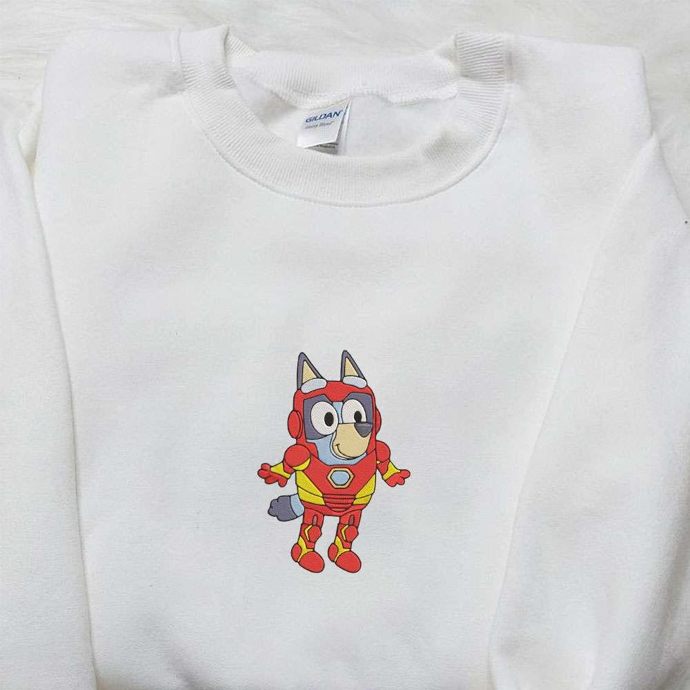 Bluey Iron Man Marvel Team Embroidered Shirt Bluey Cartoon Embroidered Hoodie Best Gift Idea