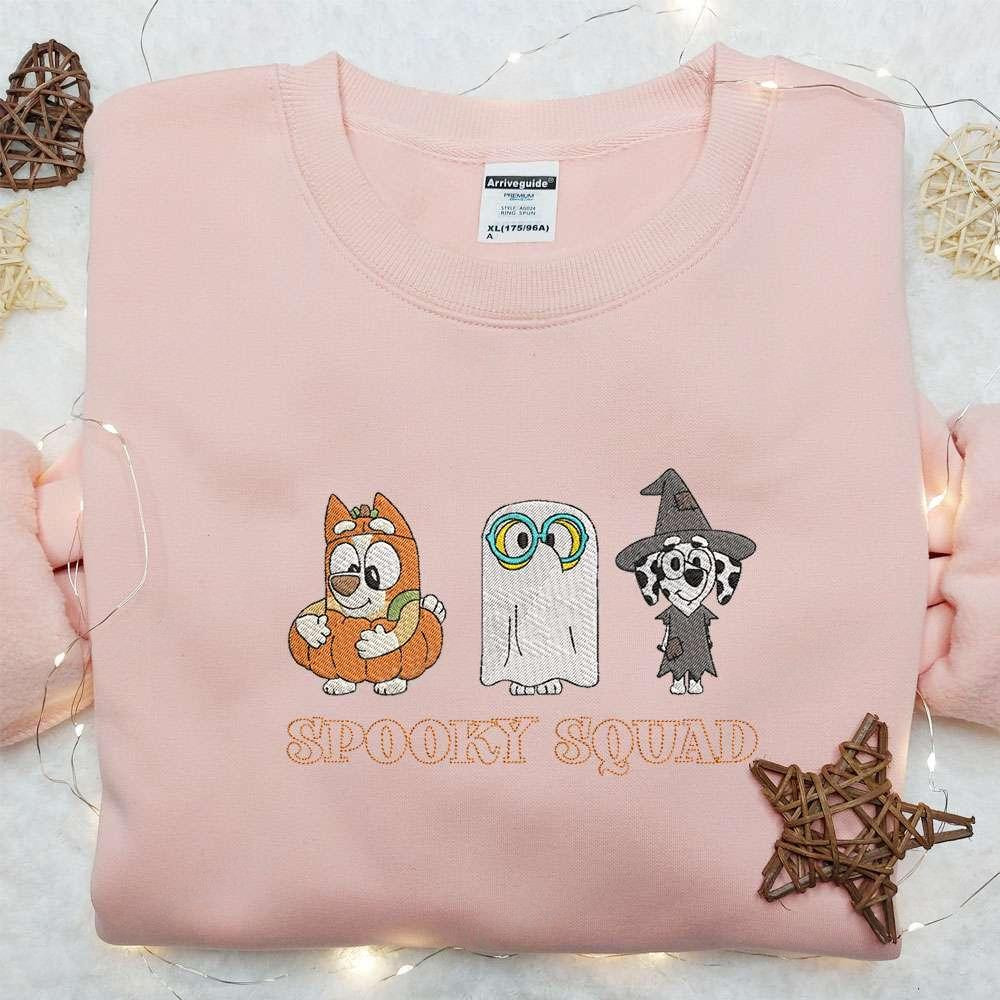 Bluey Spooky Squad Embroidered Shirt Disney Cartoon Embroidered Hoodie Best Halloween Gift Ideas