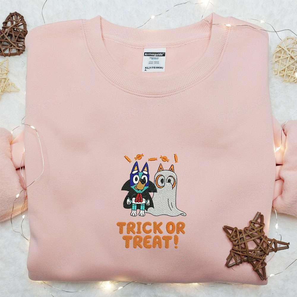 Bluey Trick Or Treat Halloween Embroidered Hoodie The Bluey Disney Halloween Embroidered Shirt Best Halloween Gift Ideas