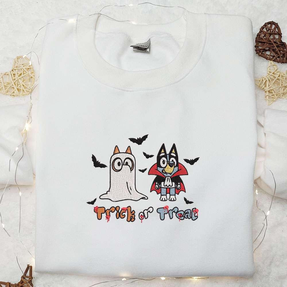 Bluey Trick Or Treat Halloween Embroidered Shirt Halloween Embroidered Shirt Best Halloween Gifts for Family