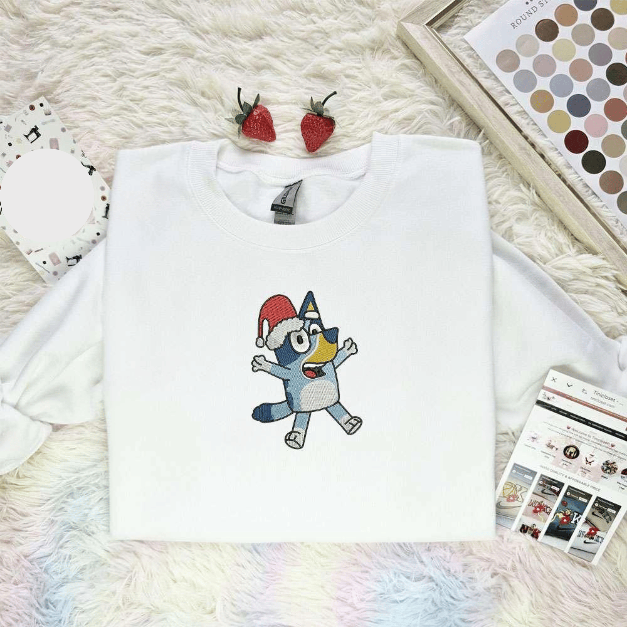 Bluey With Santa Hat Christmas Embroidered Shirt, Best Christmas Gift Ideas For Family
