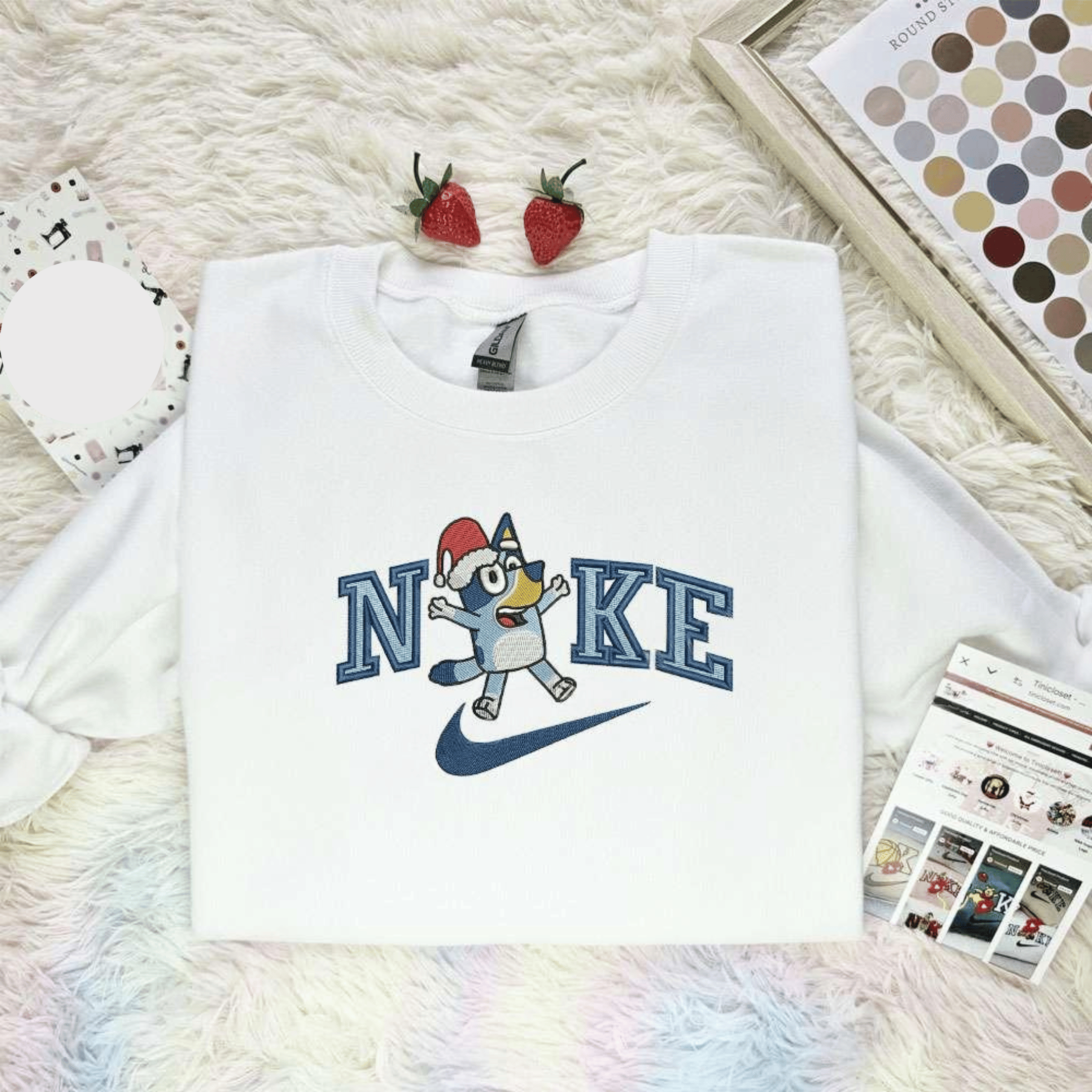 Bluey With Santa Hat Christmas Embroidered Shirt, Best Christmas Gift Ideas For Family