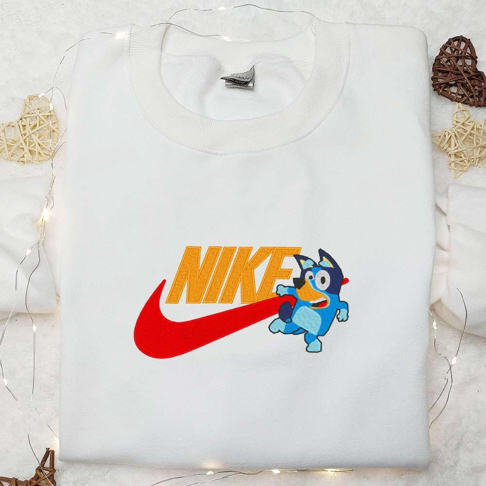 Bluey x Nike Cartoon Embroidered Shirt The Bluey Embroidered Shirt Custom Nike Embroidered Shirt