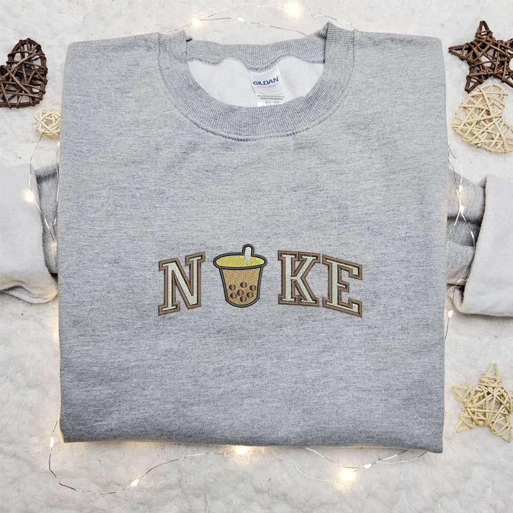 Boba Tea x Nike Embroidered Sweatshirt Favorite Drink Embroidered Shirt Nike Inspired Embroidered Shirt