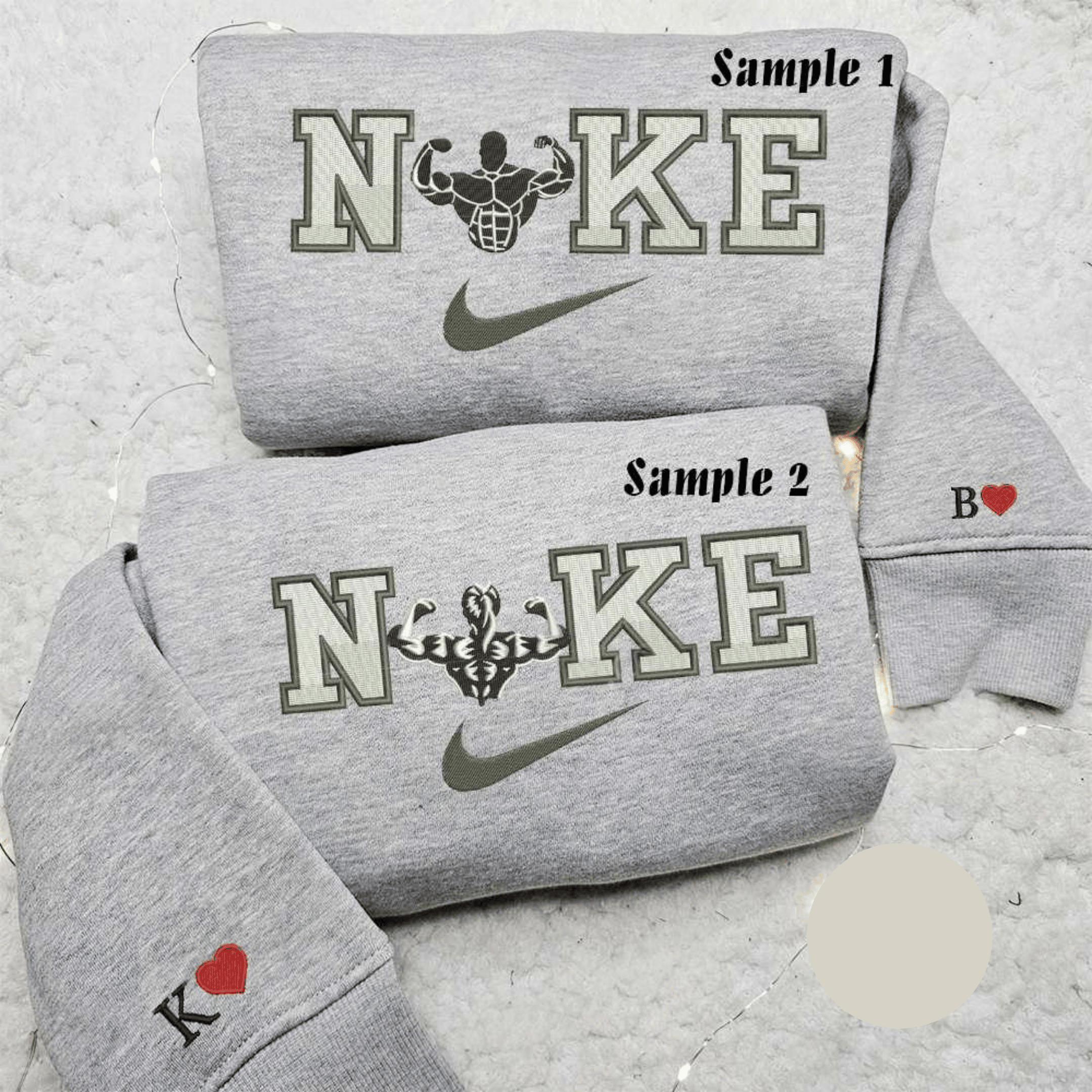 Bodybuilder Man And Woman x Nike Couple Embroidered Shirt Valentines DayEmbroidered Hoodie Nike Inspired Embroidered Sweatshirt