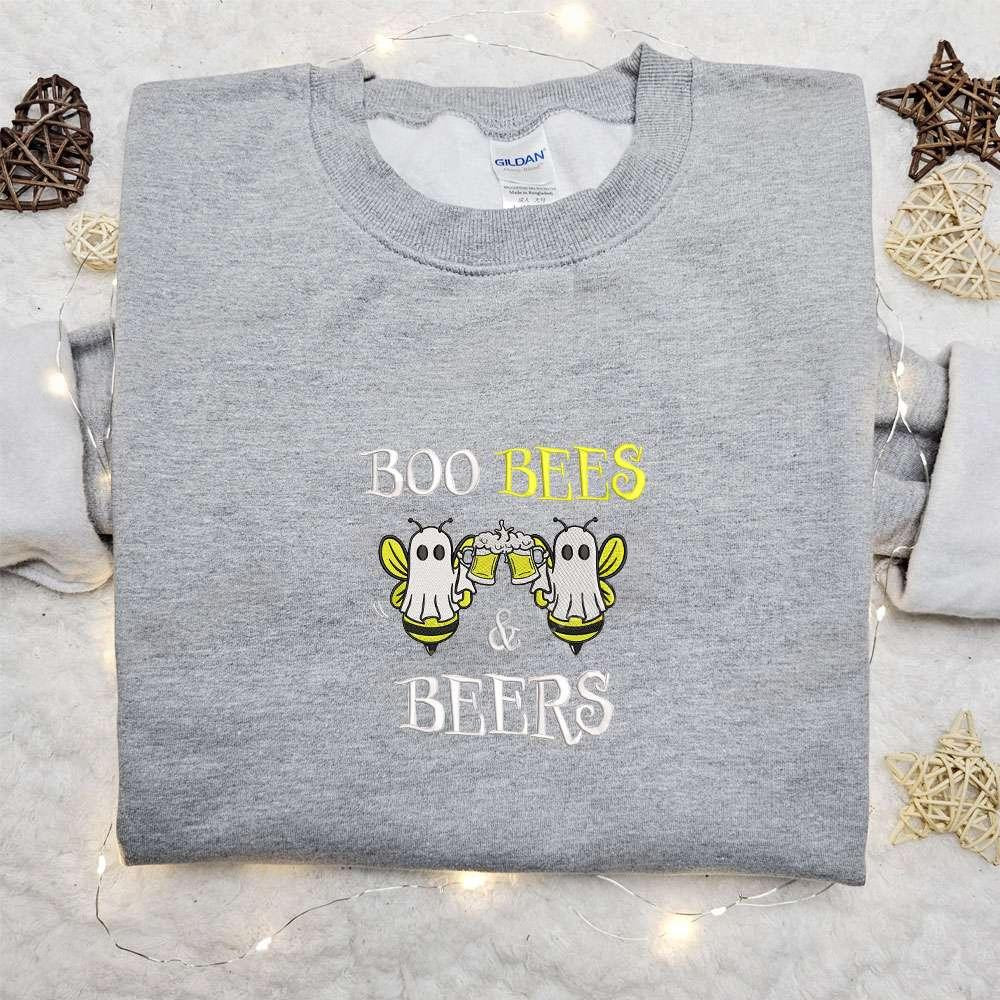 Boo Bees and Beers Embroidered Shirt Funny Halloween Embroidered Shirt Best Halloween Gifts for Family