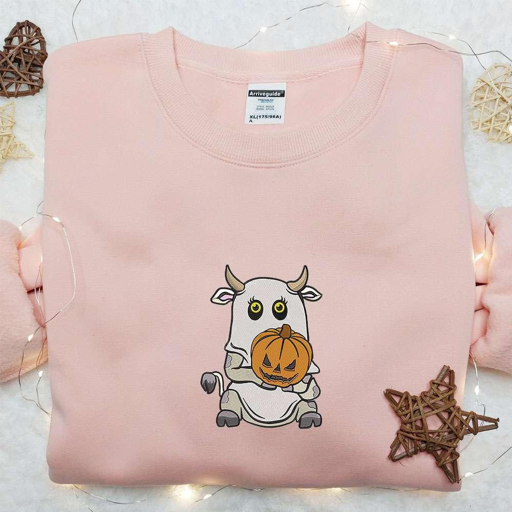 Boo Ghost Cow Funny Embroidered Sweatshirt Halloween Embroidered Shirt Best Halloween Gift Ideas