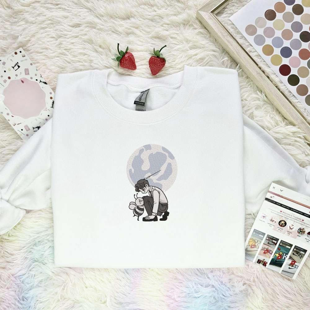 Boy And Bee And The Moon Cartoon , Anime Embroidered T-shirt Sweatshirt Hoodie, Inspired Anime Movie, Best Gift for Anime Fans