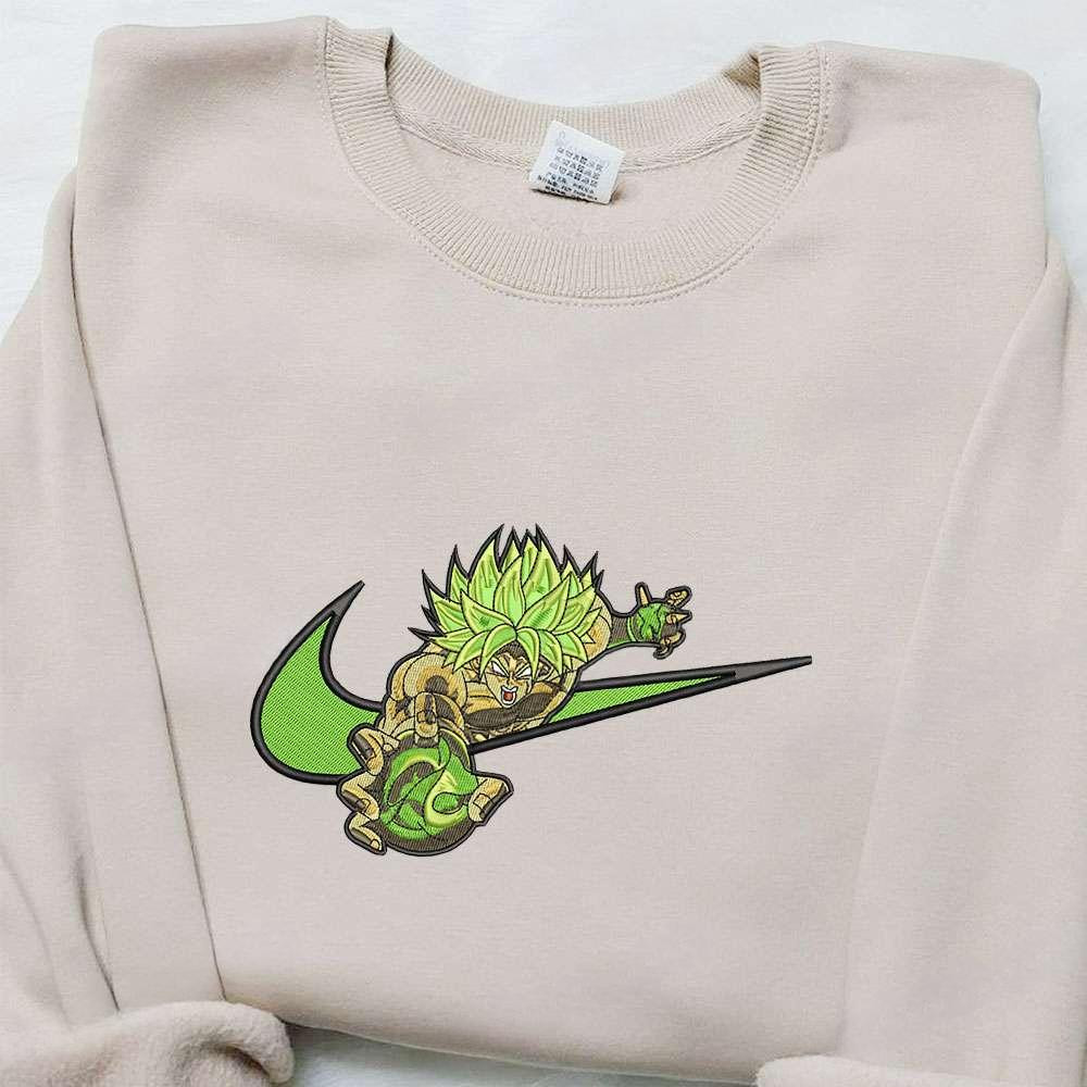 Broly X Nike Swoosh Anime , Anime Embroidered T-shirt Sweatshirt Hoodie, Inspired Anime Movie, Best Gift for Anime Fans