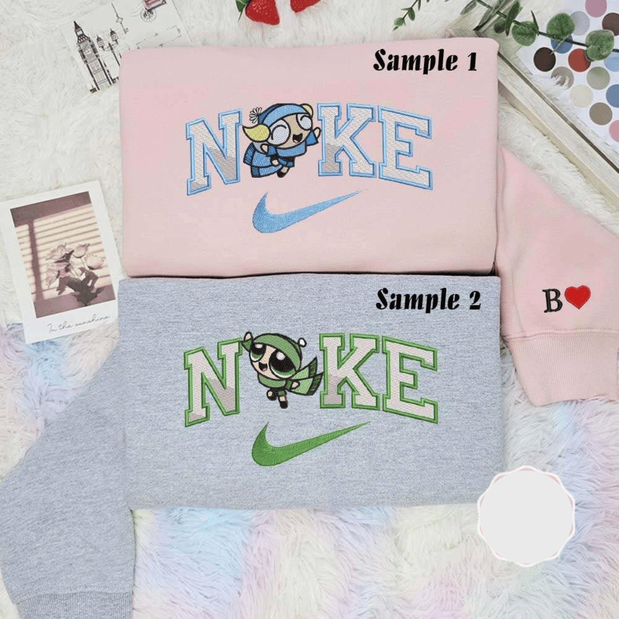 Bubbles And Buttercup Winter Powerpuff Girls Embroidered Couples Shirts