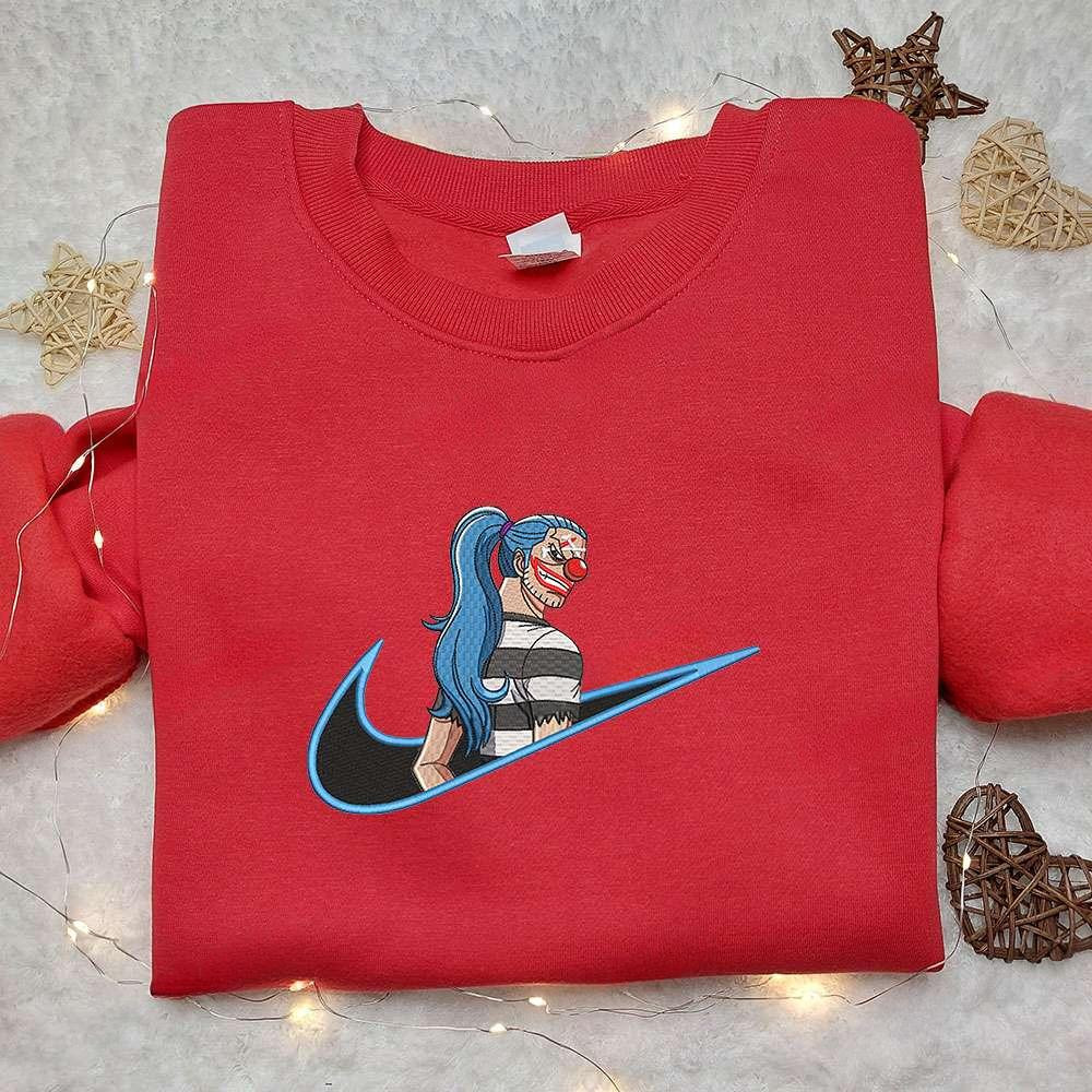 Buggy X Nike Swoosh Anime , Anime Embroidered T-shirt Sweatshirt Hoodie, Inspired Anime Movie, Best Gift for Anime Fans