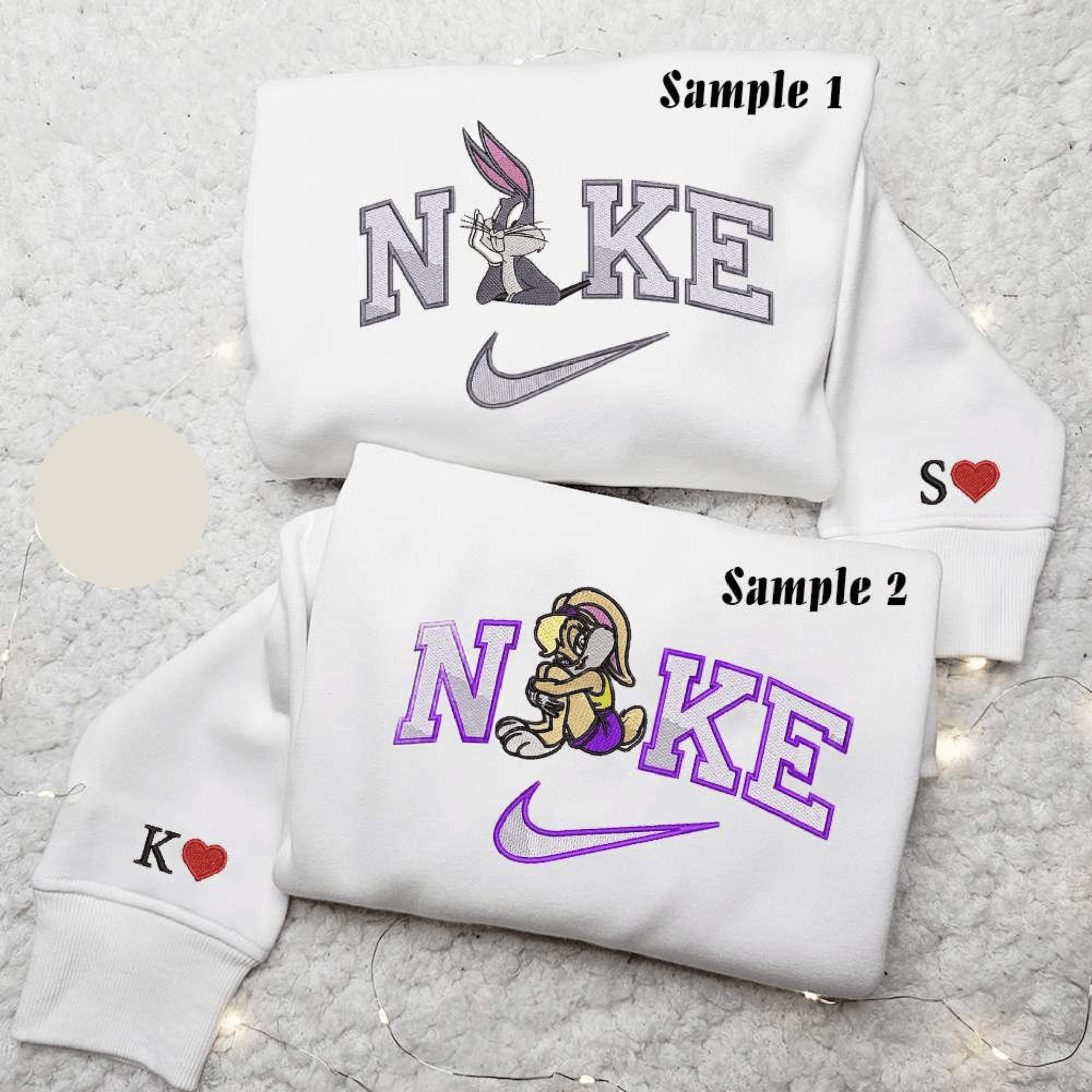Bugs And Lola Bunny x Nike Embroidered Couple Shirt Disney Characters Embroidered Shirt Nike Inspired Embroidered Hoodie