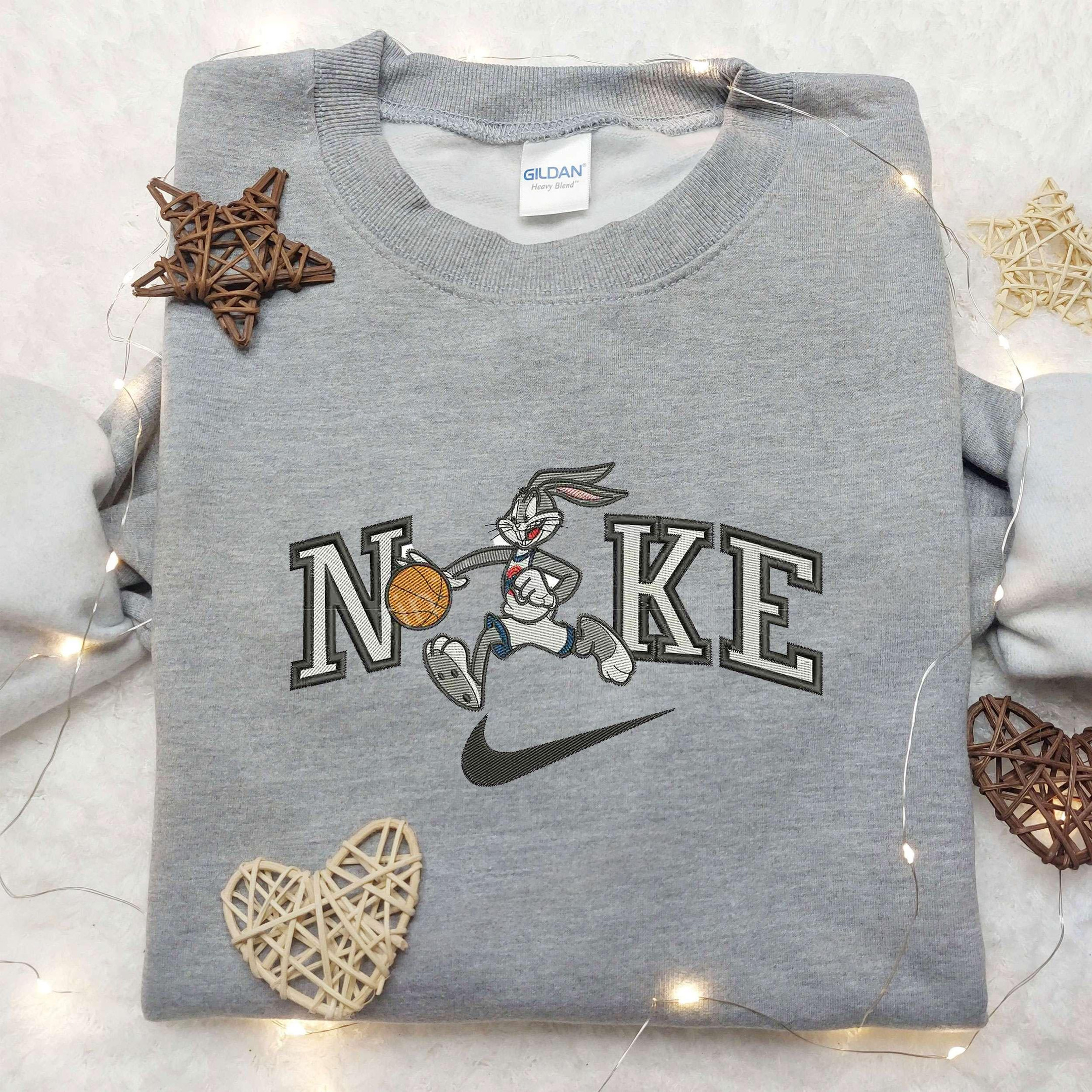 Bugs Bunny Basketball x Nike Swoosh Embroidered Shirt, Custom Nike Embroidered Shirt, Cartoon Embroidered Shirt