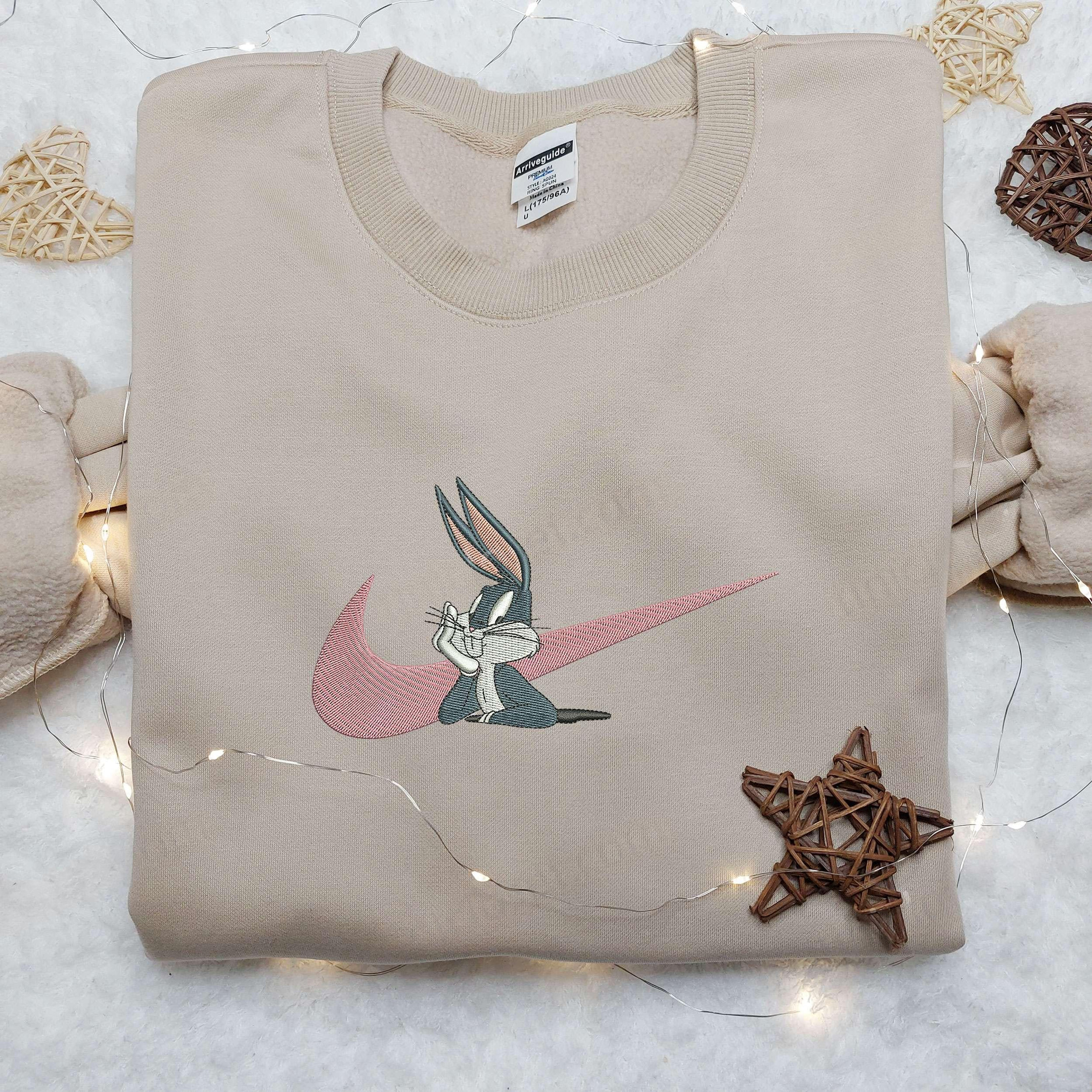 Bugs Bunny x Nike Swoosh Embroidered Shirt Custom Nike Embroidered Shirt Looney Tunes and Merrie Melodies Embroidered Shirt