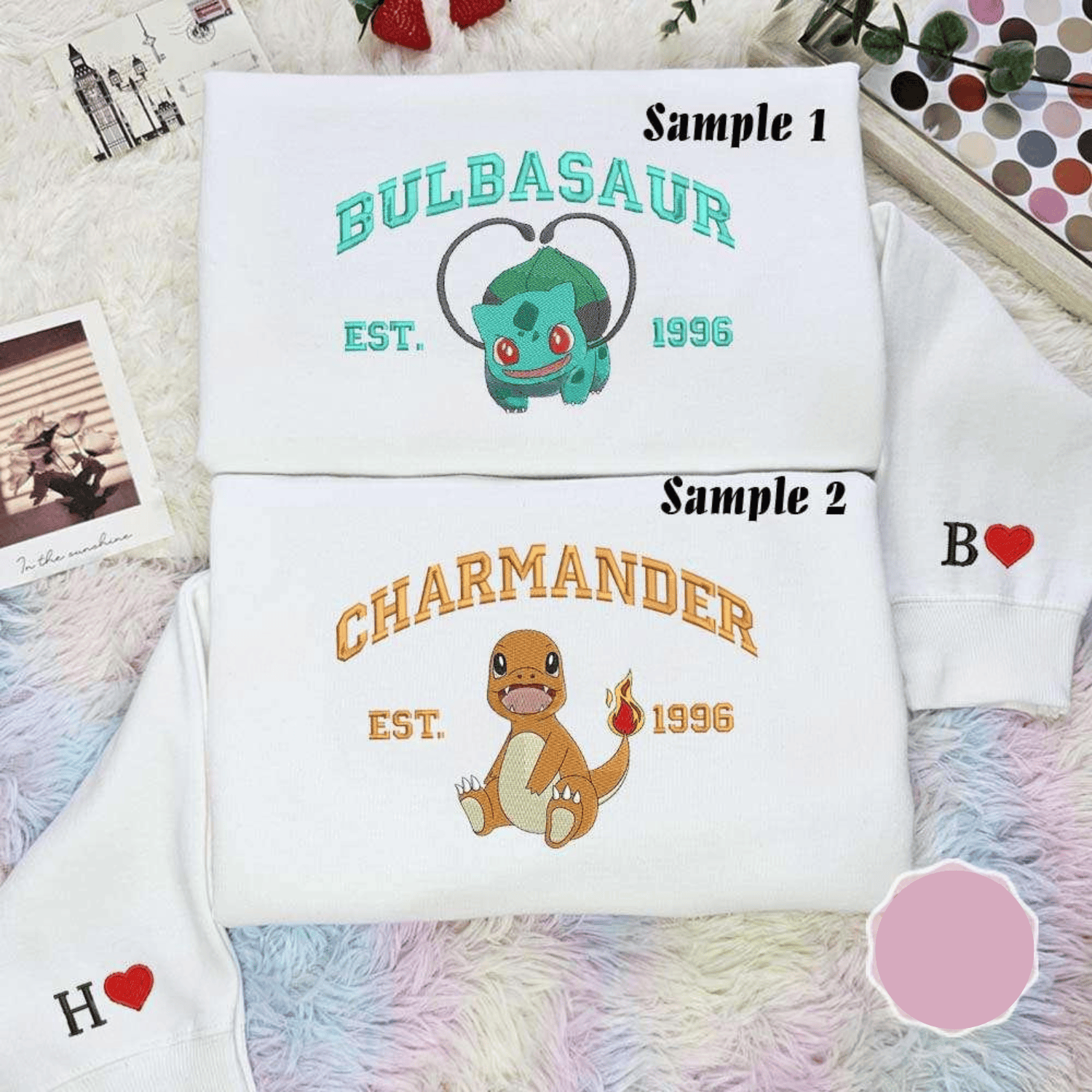 Bulbasaur And Charmander Est 1996 Pokemon Anime Embroidered Couples Shirts, Best Gift for Anime Fans