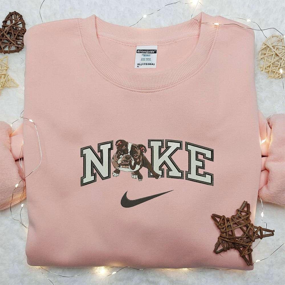 Bulldog x Nike Embroidered Hoodie Animal Embroidered Shirt Nike Inspired Embroidered Shirt
