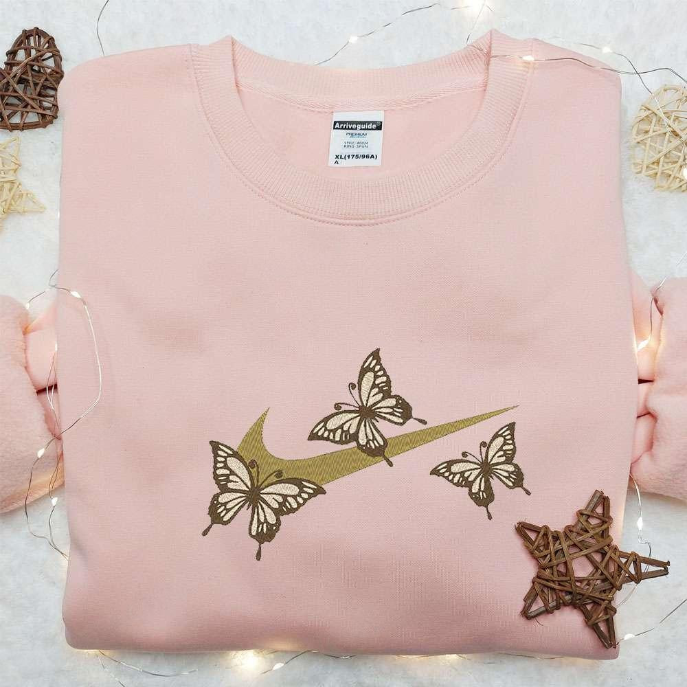 Butterflies x Swoosh Embroidered Shirt Animal Embroidered Hoodie Custom Nike Embroidered T shirt