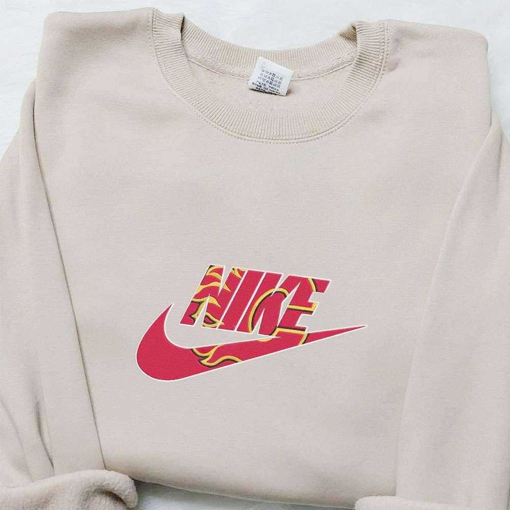 Calgary Flames x Nike Embroidered Shirt NHL Sports Embroidered Hoodie Nike Inspired Embroidered T Shirt