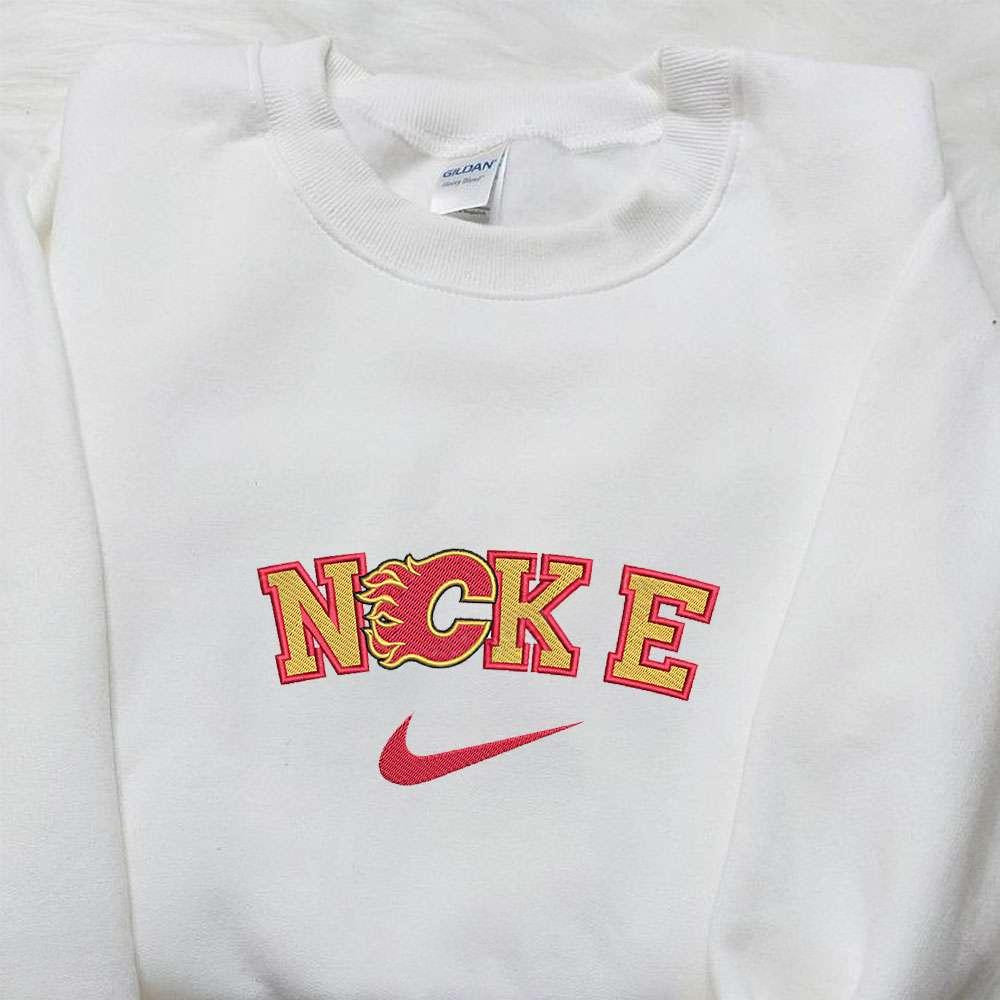 Calgary Flames x Nike Embroidered Shirt NHL Sports Embroidered Shirt Nike Inspired Embroidered Hoodie