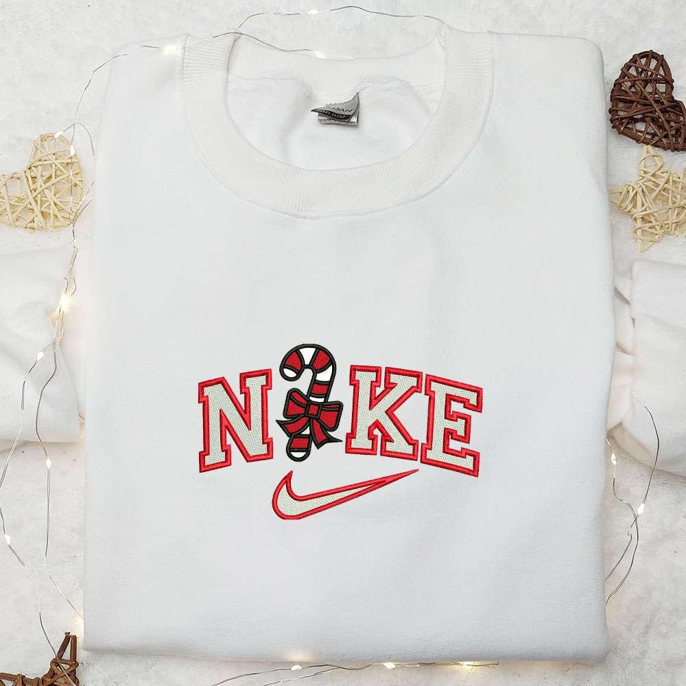 Candy Cane x Nike Embroidered Shirt Christmas Embroidered Hoodie Best Gifts For Family 1